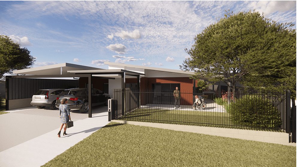 A render of the Balga property with a woman walking down the driveway.